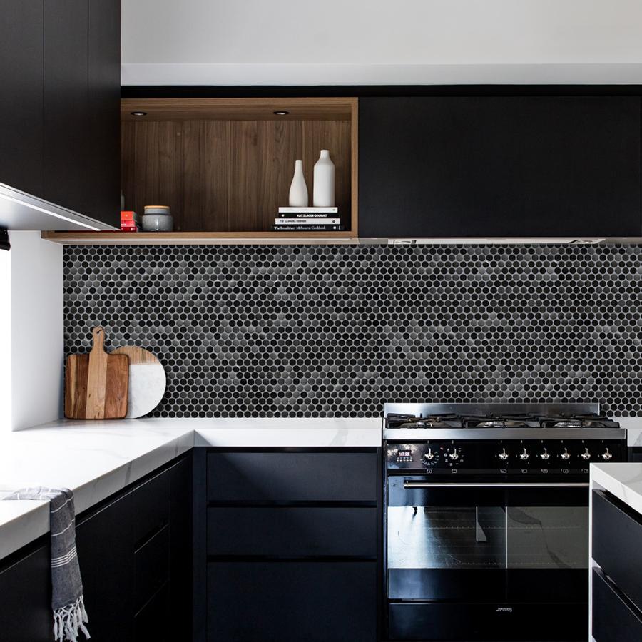Black Metallic Penny Round Backsplash Tile for Kitchen Bathroom Accent Wall (Pack of 5)