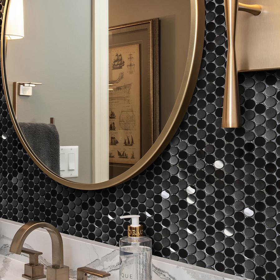 Black Metallic Penny Round Backsplash Tile for Kitchen Bathroom Accent Wall (Pack of 5)