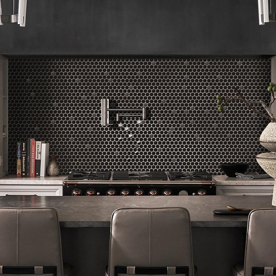 Black Metallic Penny Round Backsplash Tile for Kitchen Bathroom Accent Wall (Pack of 5)