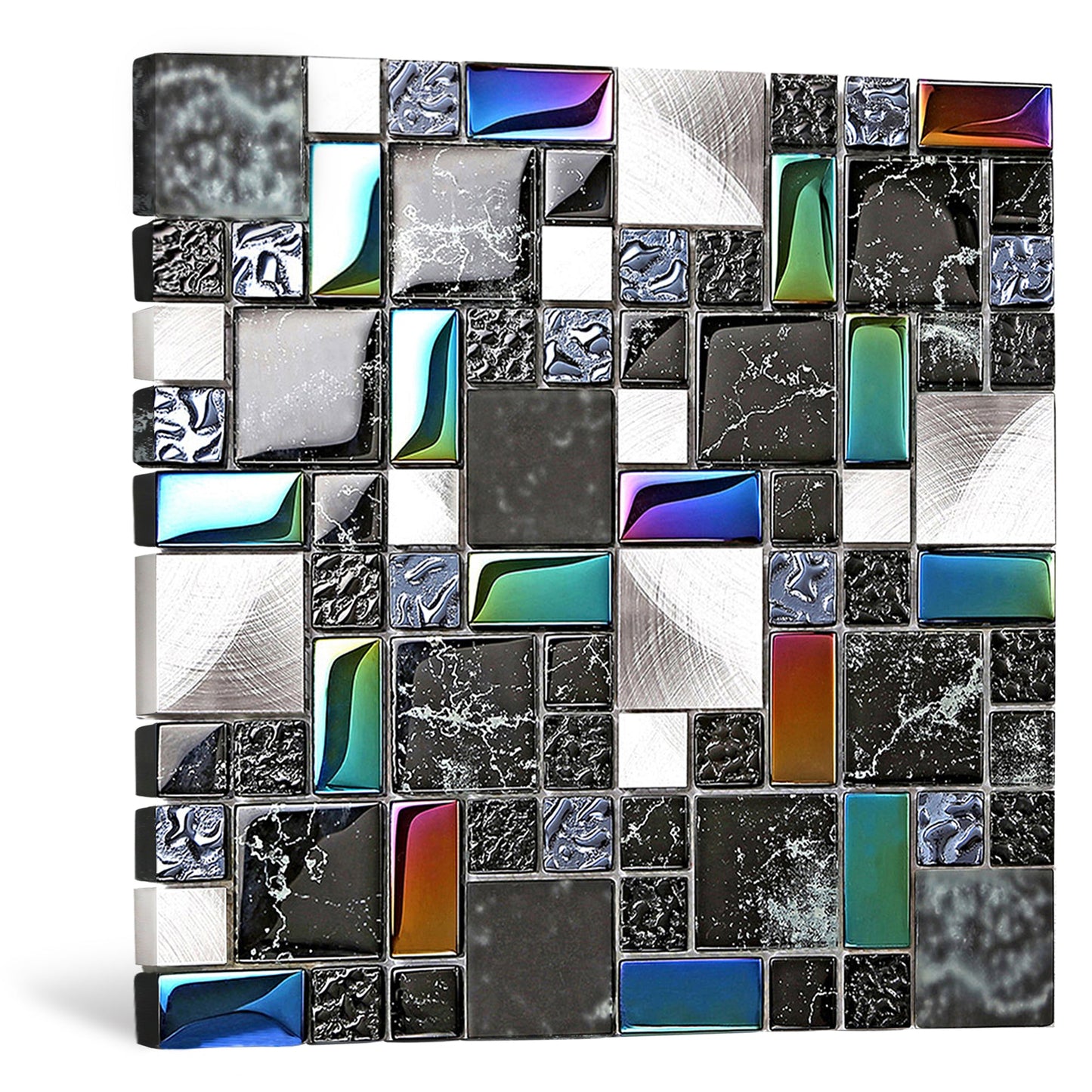 Black Iridescent Wall Backsplash Tile for Kitchen Bathroom Shower Accents Walls (Pack of 5)