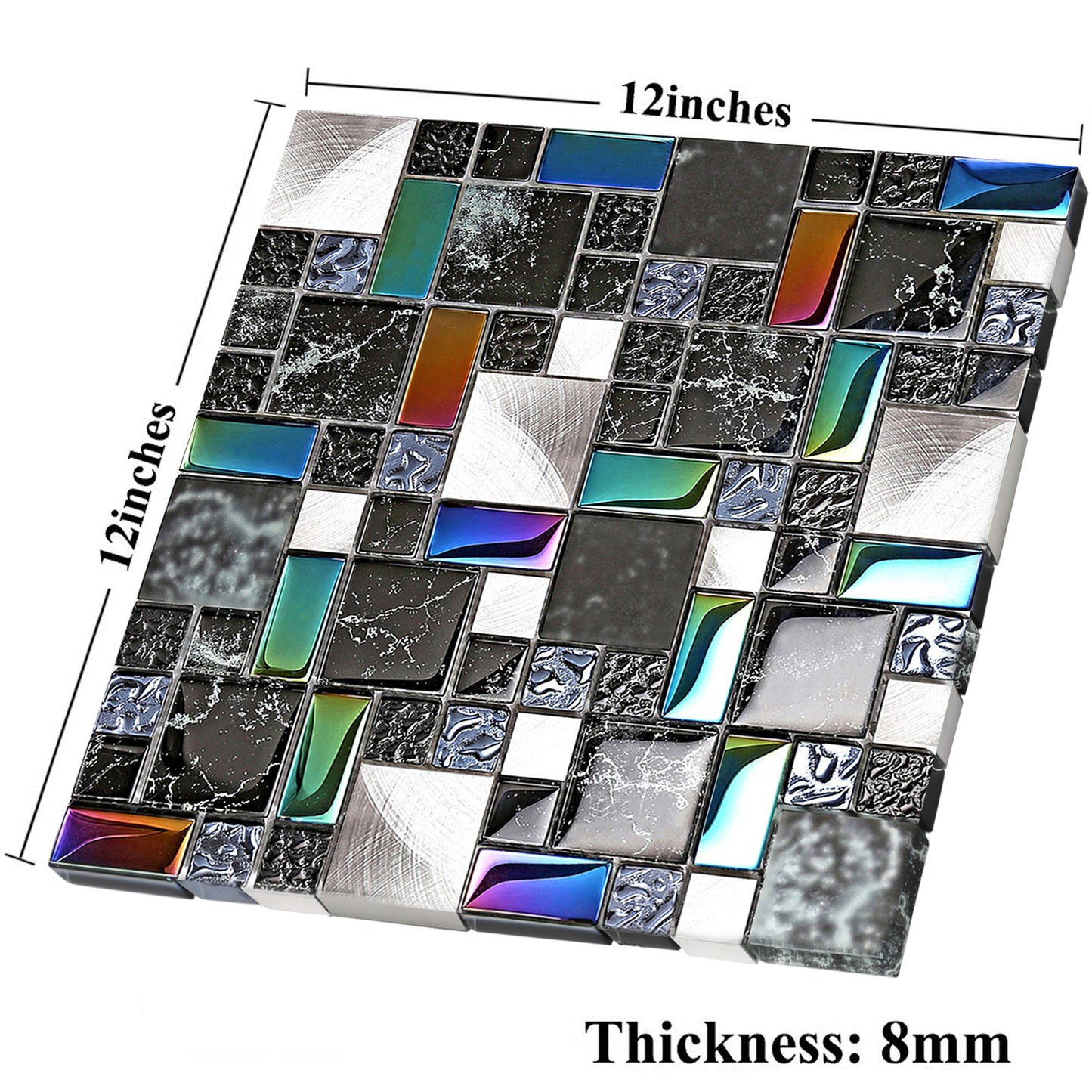 Black Iridescent Wall Backsplash Tile for Kitchen Bathroom Shower Accents Walls (Pack of 5)