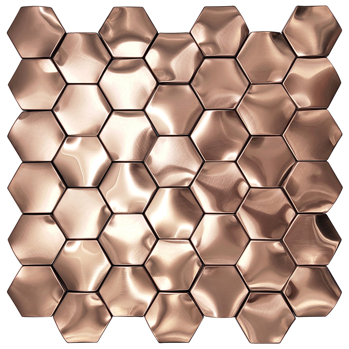 Hexagon 3D Wall Panels Bathroom Backsplash Tile Copper Metal Wall Mosaic Tiles (Pack of 5)