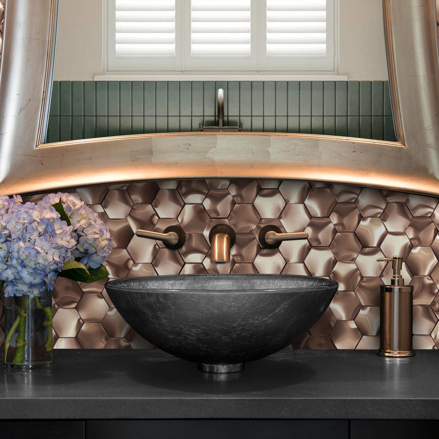 Hexagon 3D Wall Panels Bathroom Backsplash Tile Copper Metal Wall Mosaic Tiles (Pack of 5)