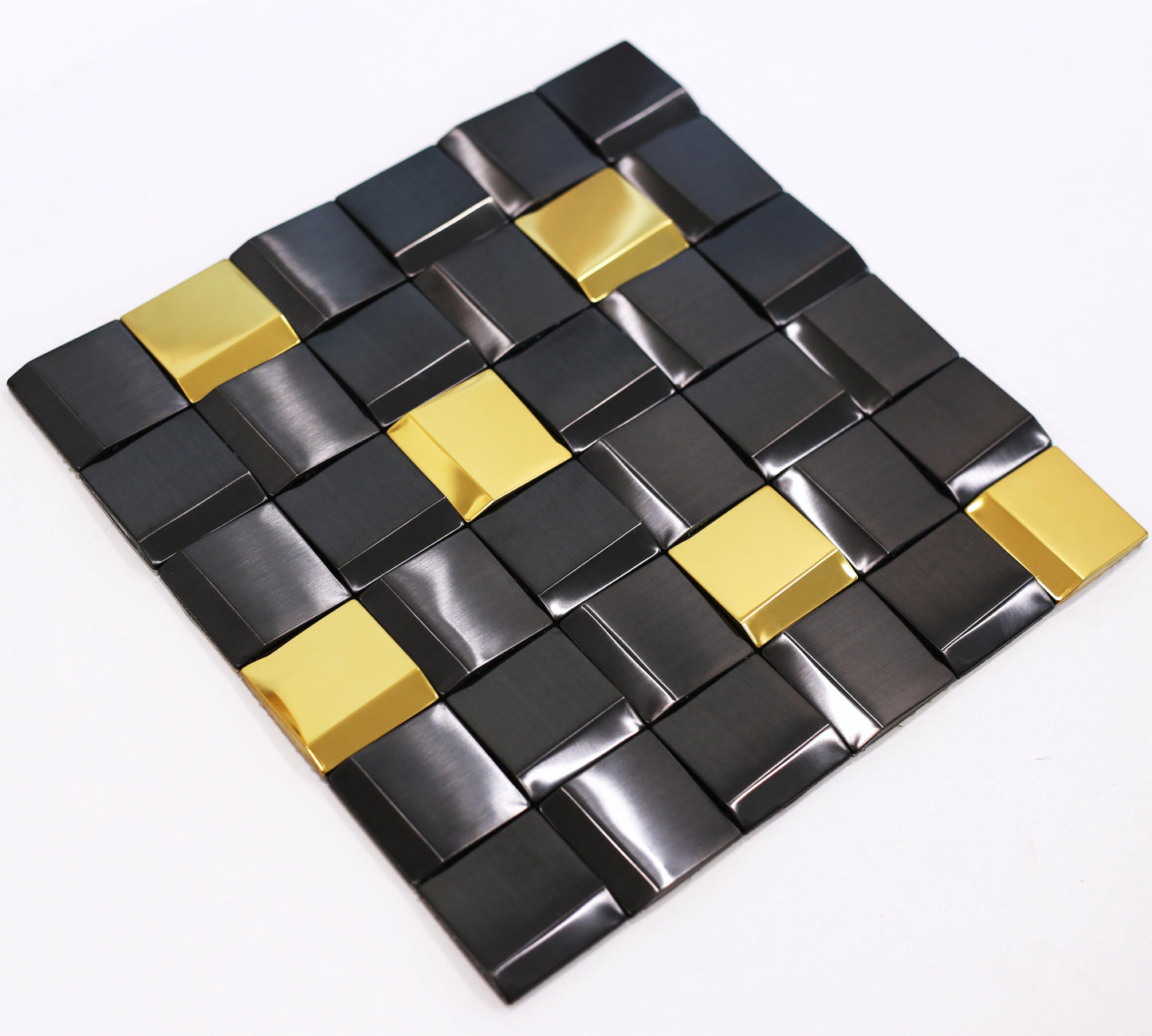 Black Tiles Metal Mosaic Wall Backsplash Tile 3D Wall Panels (Pack of 5)