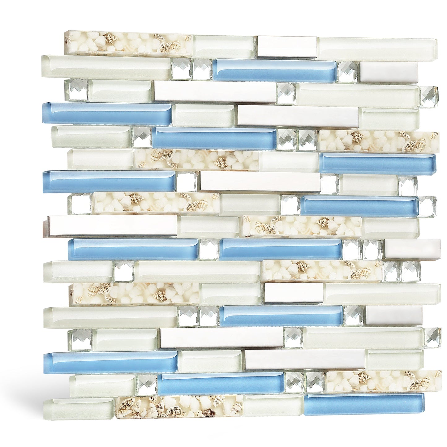 Kitchen Backsplash Bathroom Wall Decor Beach Style Tile Real Seashell Blue Cream White Brushed Steel (Pack of 5)