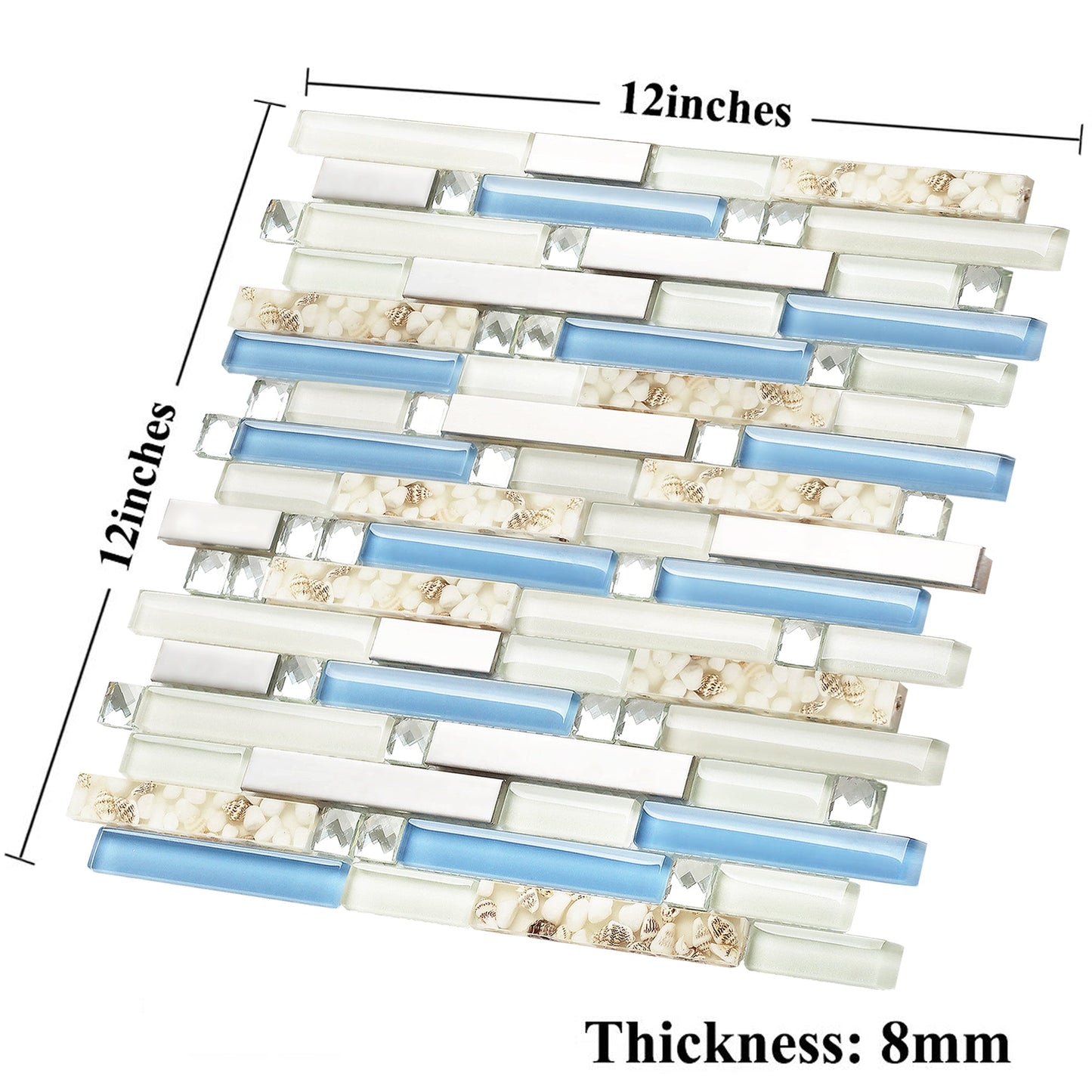 Kitchen Backsplash Bathroom Wall Decor Beach Style Tile Real Seashell Blue Cream White Brushed Steel (Pack of 5)