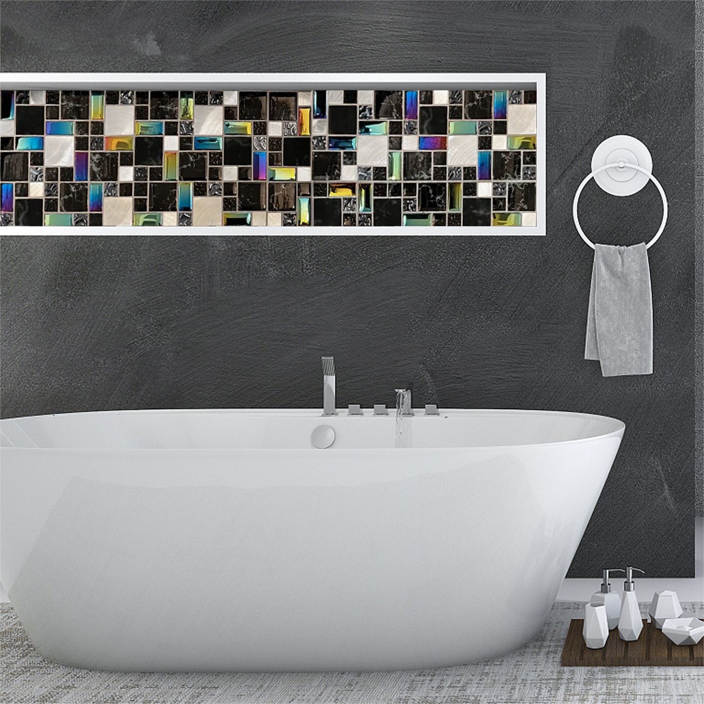 Black Iridescent Wall Backsplash Tile for Kitchen Bathroom Shower Accents Walls (Pack of 5)