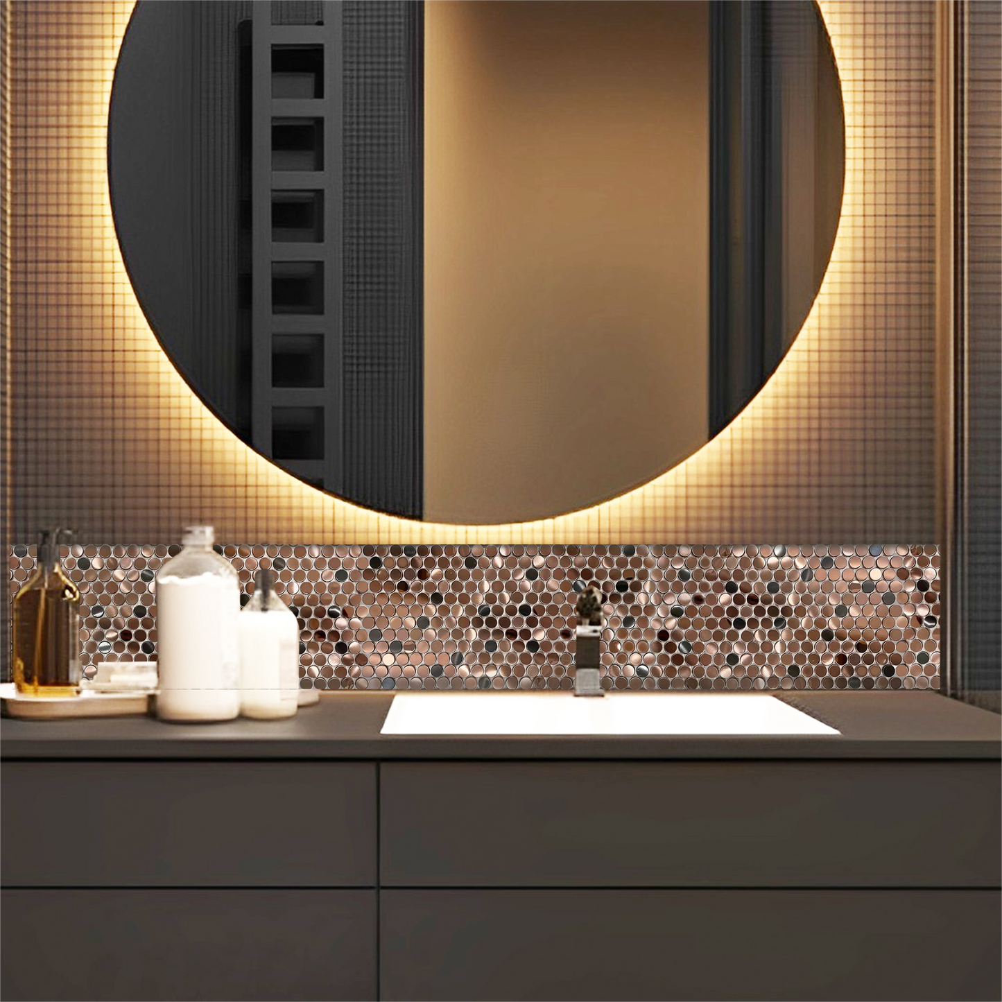 Copper Bronze Penny Round Mosaic Tile for Wall Backsplash (Pack of 5)