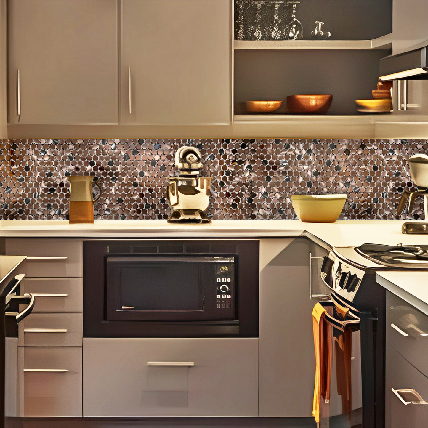 Copper Bronze Penny Round Mosaic Tile for Wall Backsplash (Pack of 5)