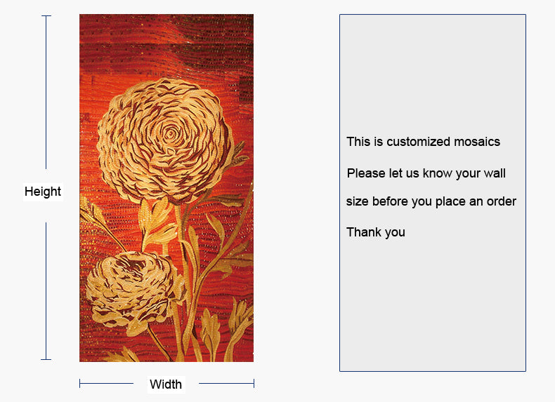 TST Mosaic Mural Red & Golden Big Flower Sketch Unique Art Design Crystal Glass Mosaics