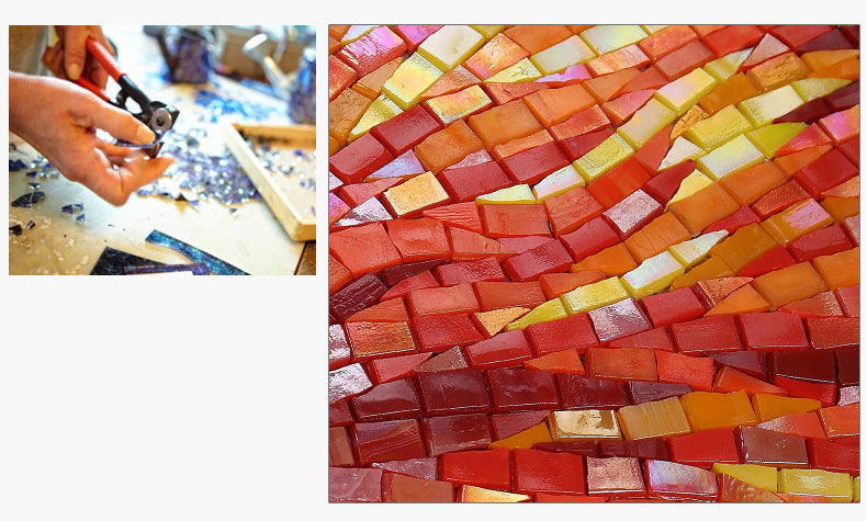 TST Mosaic Mural Red & Golden Big Flower Sketch Unique Art Design Crystal Glass Mosaics