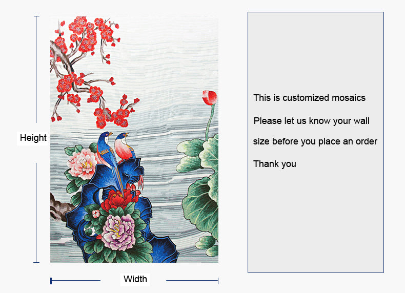 TST Mosaic Mural Nature Scenery Birds & Flowers Colorful Parquet Unique Design Hand Made Mosaic TIles