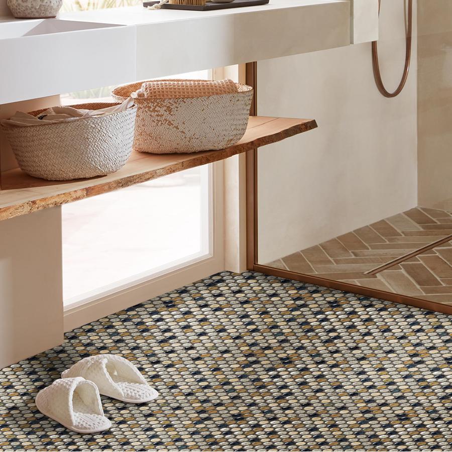 Penny Round Porcelain Mosaic Tiles for Wall Backsplash, Shower Floor, Accent Wall (Pack of 5)