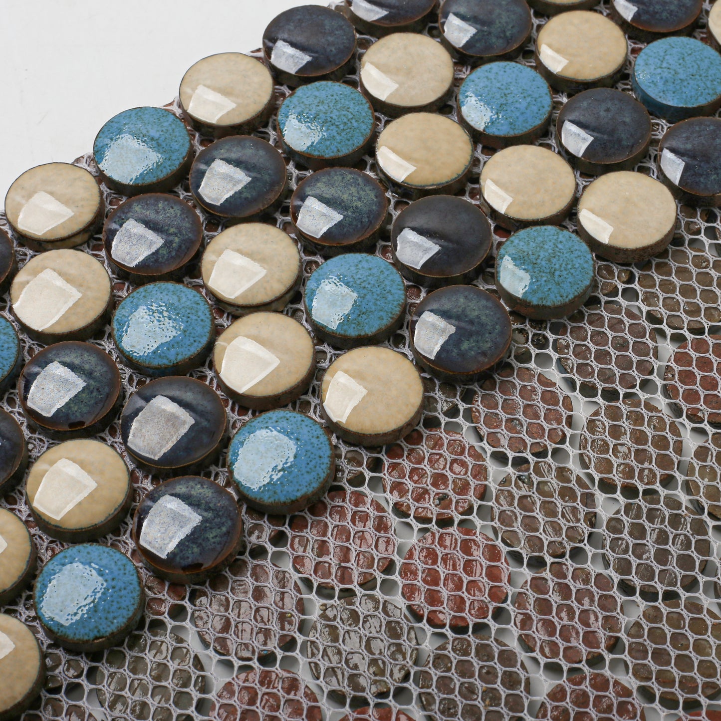 Porcelain Penny Tiles Aqua Beige Round Mosaic Tile for Bathroom Floor, Kitchen Backsplash, Wall Accents (Pack of 5)