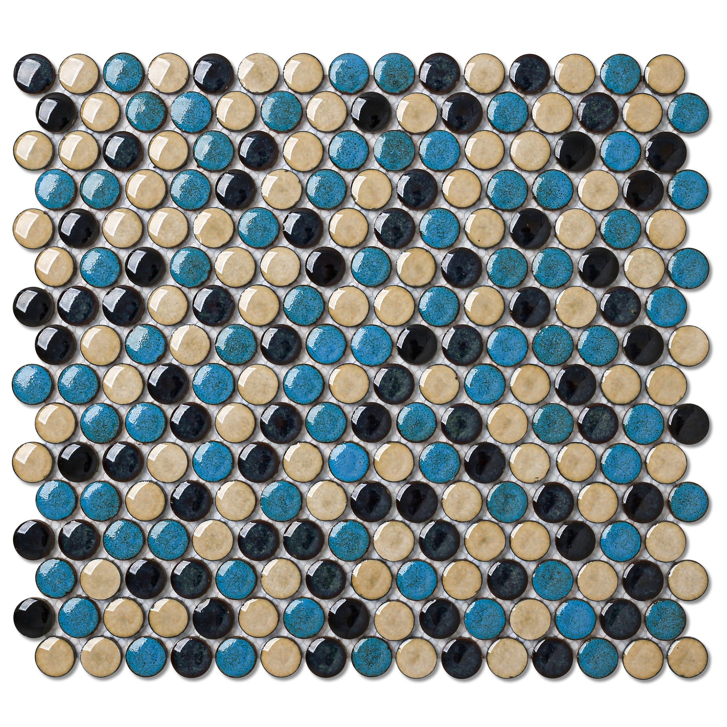 Porcelain Penny Tiles Aqua Beige Round Mosaic Tile for Bathroom Floor, Kitchen Backsplash, Wall Accents (Pack of 5)