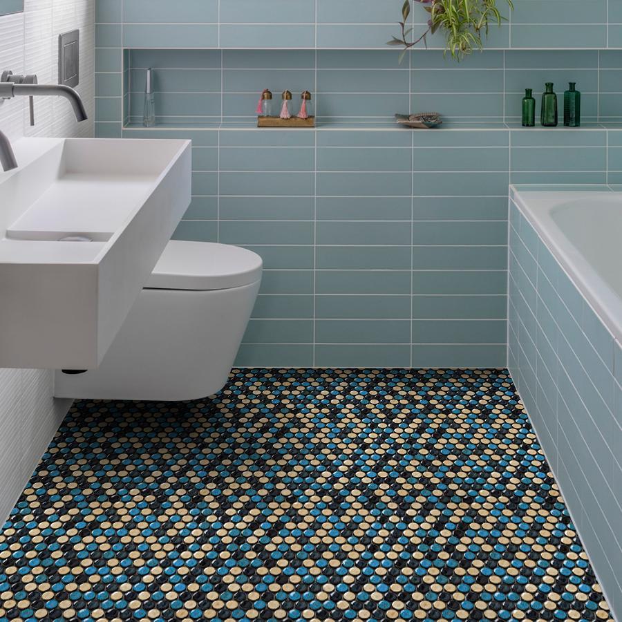 Porcelain Penny Tiles Aqua Beige Round Mosaic Tile for Bathroom Floor, Kitchen Backsplash, Wall Accents (Pack of 5)