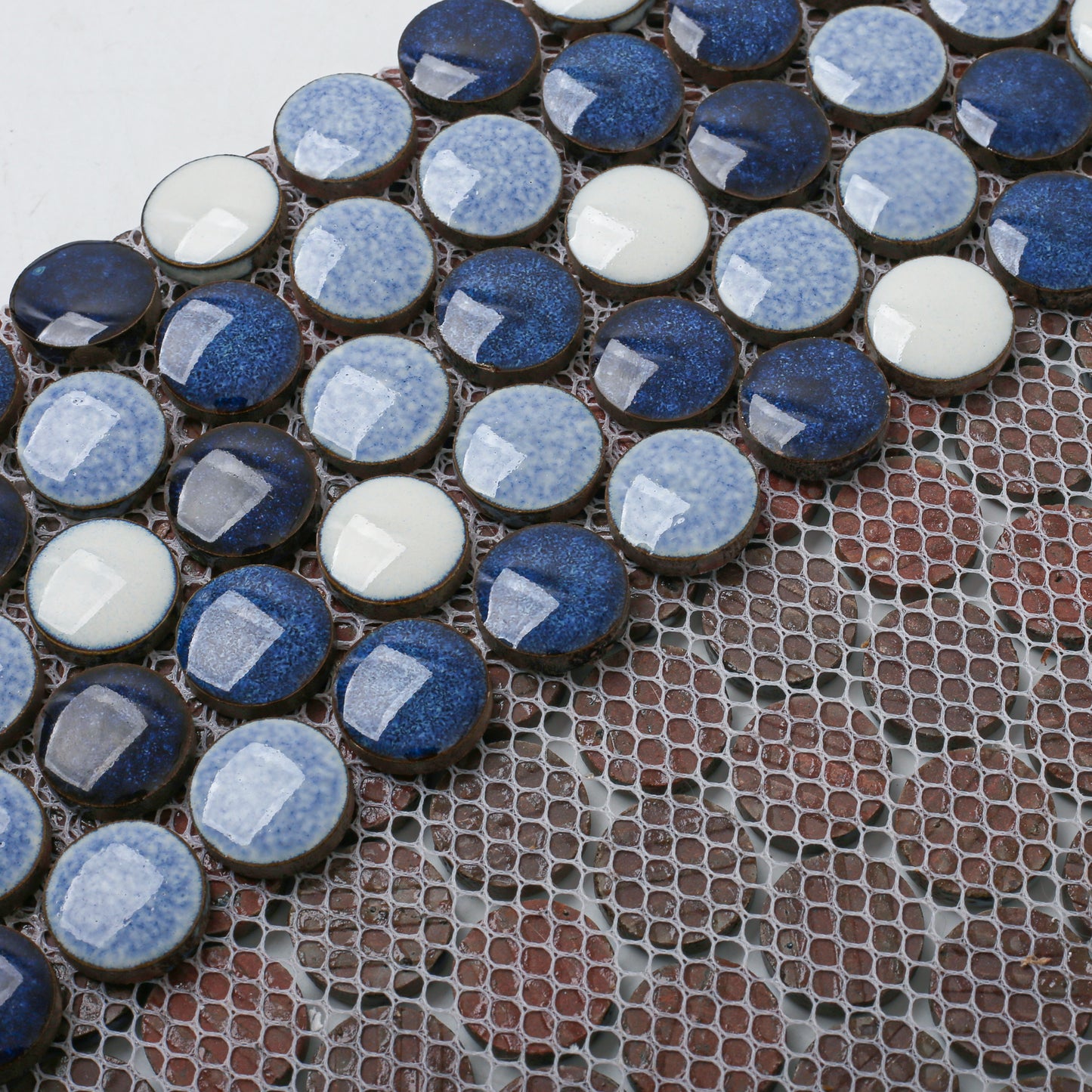 Penny Round Tile Navy Blue White Mosaic Tiles for Kitchen Wall Backsplash, Bathroom Floor, Accent Wall (Pack of 5)