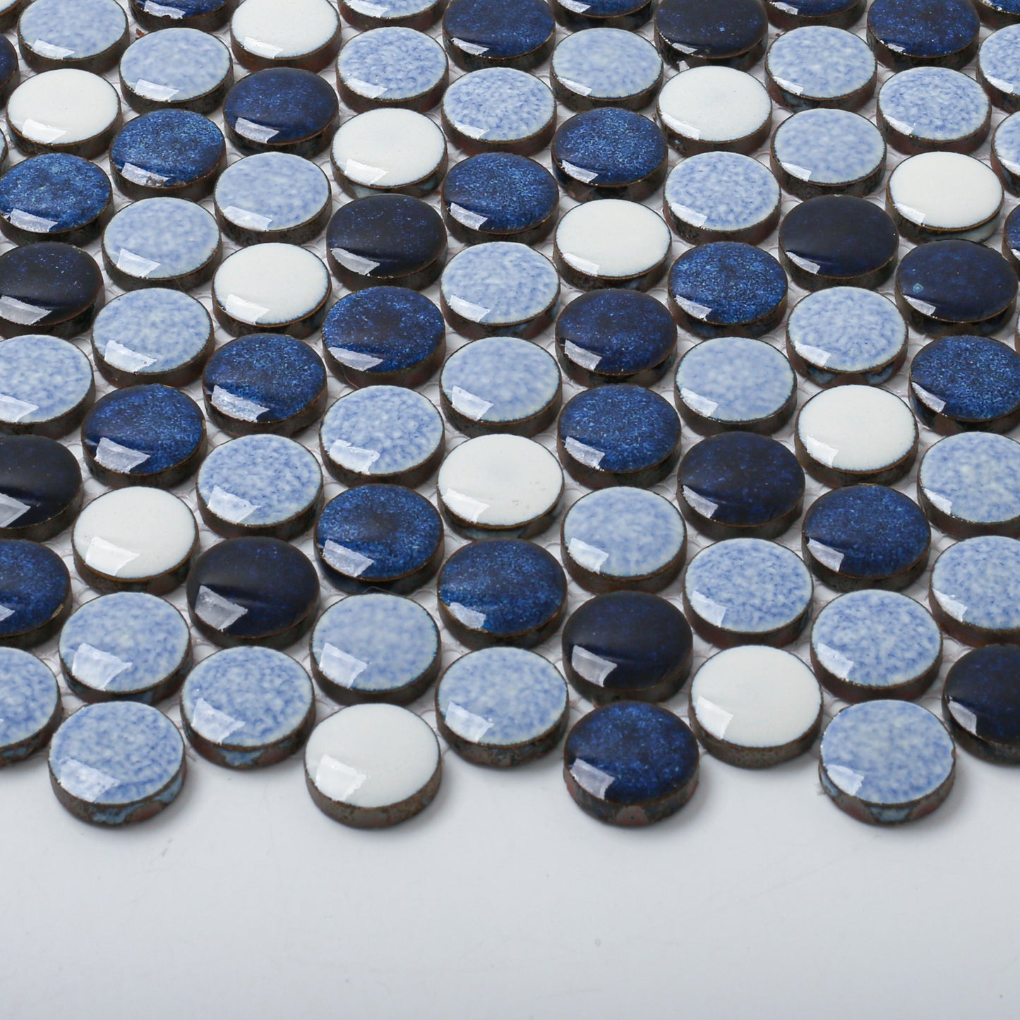 Penny Round Tile Navy Blue White Mosaic Tiles for Kitchen Wall Backsplash, Bathroom Floor, Accent Wall (Pack of 5)