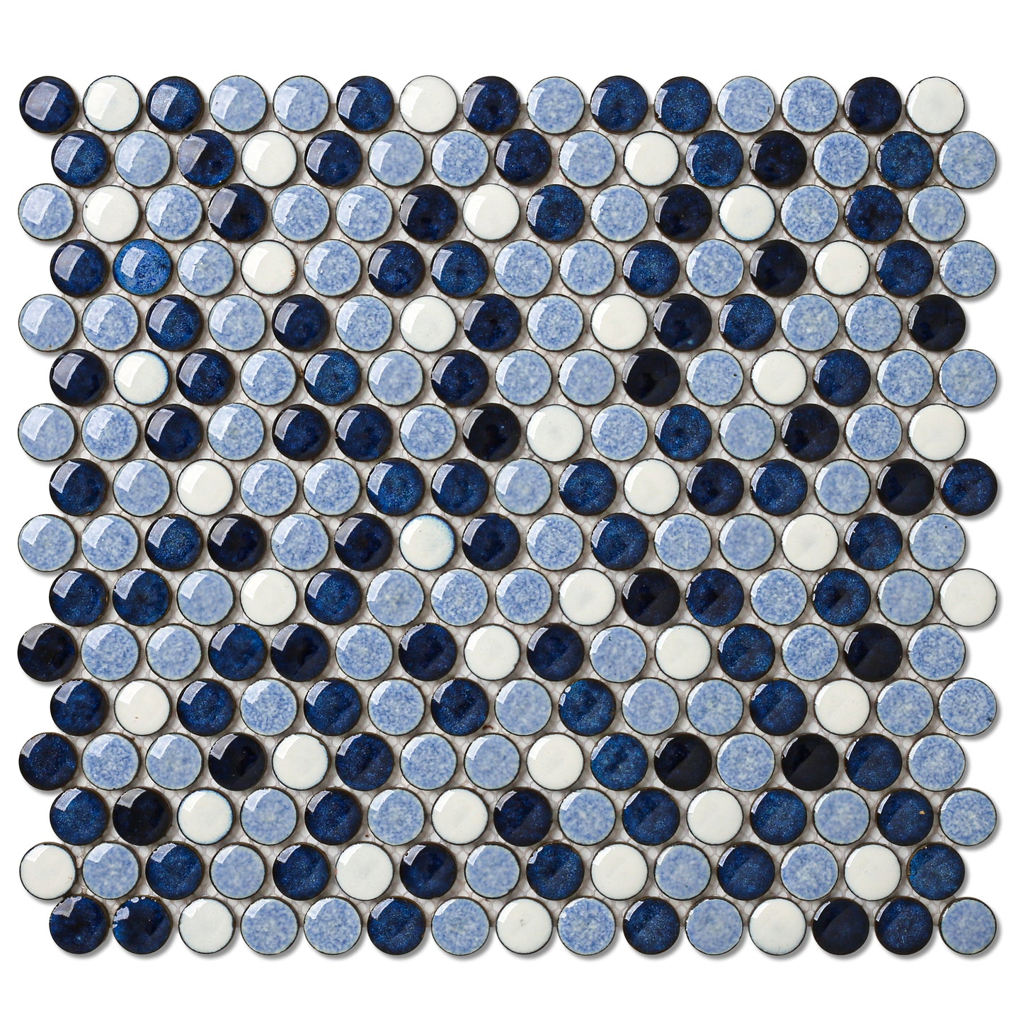 Penny Round Tile Navy Blue White Mosaic Tiles for Kitchen Wall Backsplash, Bathroom Floor, Accent Wall (Pack of 5)