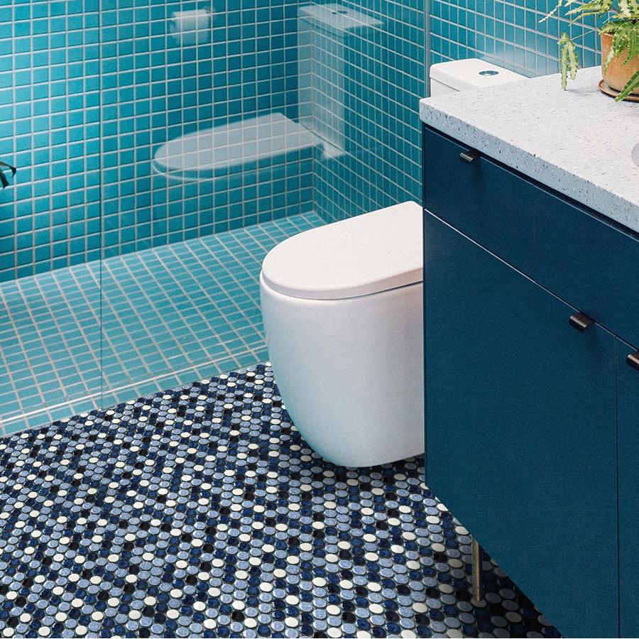 Penny Round Tile Navy Blue White Mosaic Tiles for Kitchen Wall Backsplash, Bathroom Floor, Accent Wall (Pack of 5)