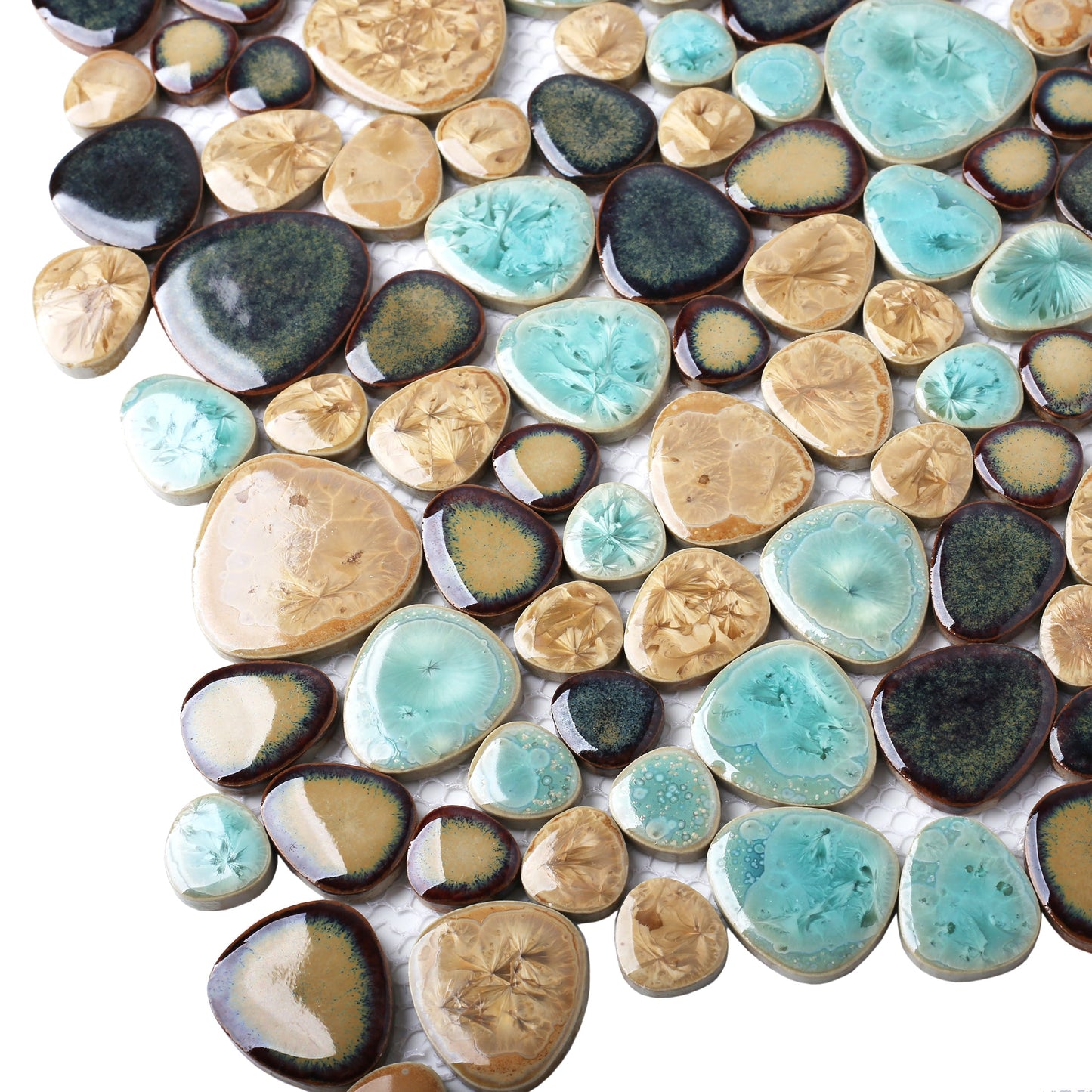 Porcelain Pebbles Beautiful Fambe Bathroom Floor Turquoise Beige Mosaic Tiles Wall Deco (Pack of 5)