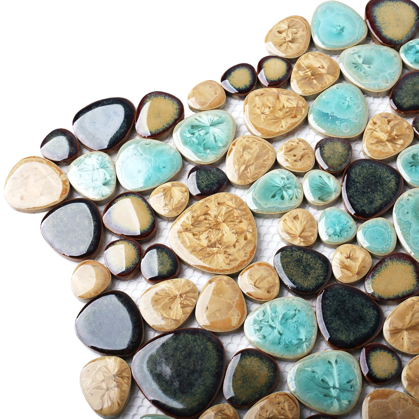 Porcelain Pebbles Beautiful Fambe Bathroom Floor Turquoise Beige Mosaic Tiles Wall Deco (Pack of 5)