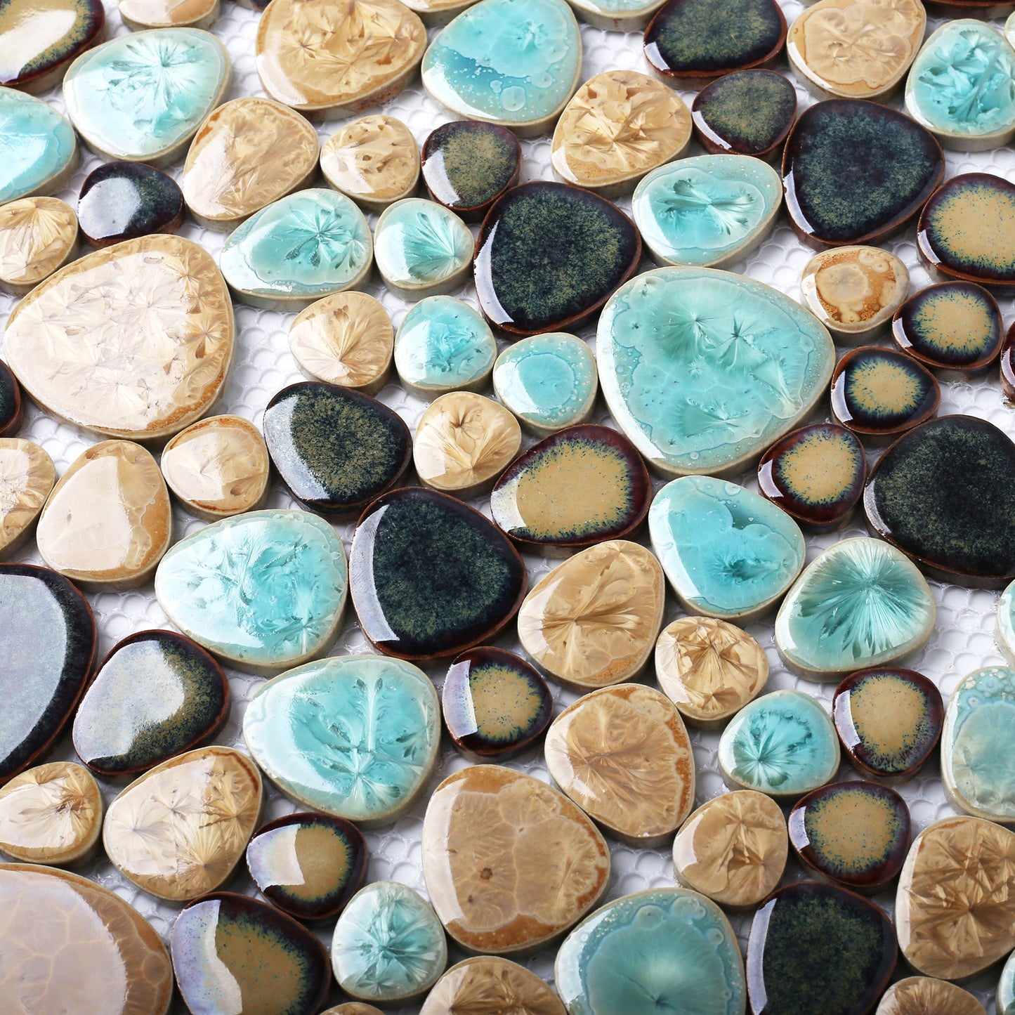 Porcelain Pebbles Beautiful Fambe Bathroom Floor Turquoise Beige Mosaic Tiles Wall Deco (Pack of 5)