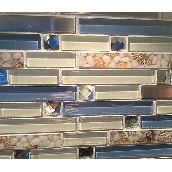 Kitchen Backsplash Bathroom Wall Decor Beach Style Tile Real Seashell Blue Cream White Brushed Steel (Pack of 5)