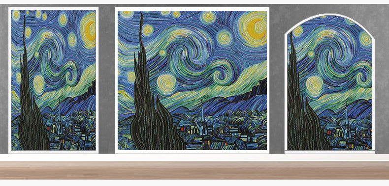 TST Mosaic Murals Van Gogh Oil Painting The Starry Night Blue Parquet Famous Picture 