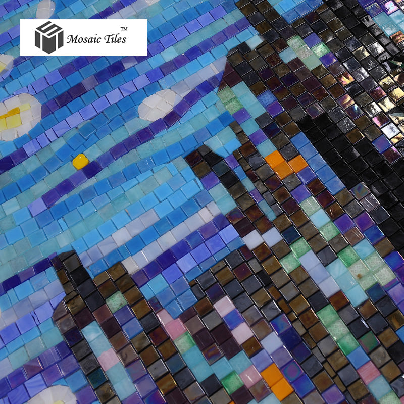 TST Mosaic Murals Van Gogh Oil Painting The Starry Night Blue Parquet Famous Picture 