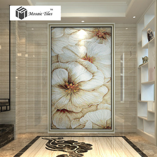 TST Jade Glass Mosaic Mural Tiles Bisazza Style Customized White Floral Mosaic Tile Home Wall Decor TSTBSM014