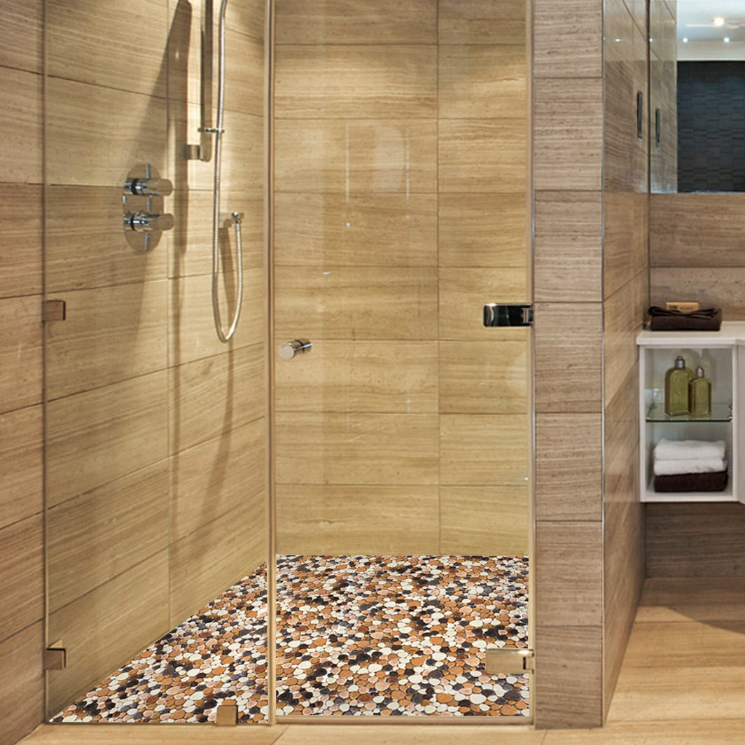 Parrotile Yellowstone Matte Ceramic Pebbles Tile for Shower Floor Bathroom Backsplash Mosaic Art Tile (Pack of 5)